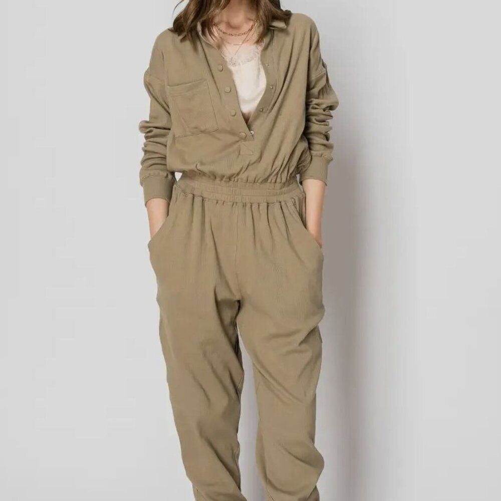 Long Sleeve Cotton Ribbed Collard Jumpsuit